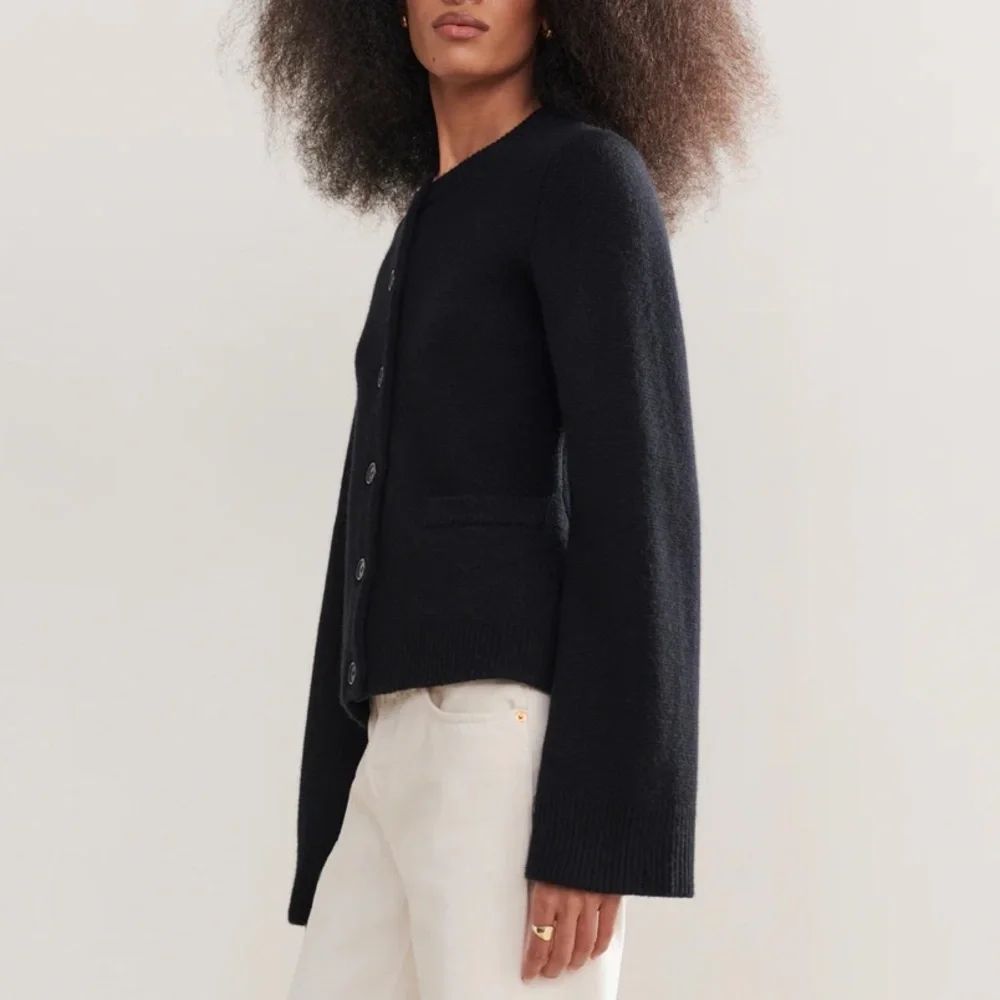 Jenni Kayne Cooper Wool Cashmere Crewneck Button Knit Cardigan Sweater Black - Picture 4 of 14